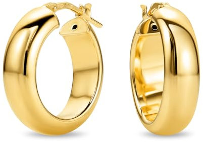 MIORE Ohrringe Silber 925,18K vergoldet, Leichte Chunky Kreolen 15 mm, Creolen Silber 925, Damenohrringe, Hypoallergener Ohrschmuck, Schmuck Damen, in Italien gefertigt- in hochwertiger Schmuckbox