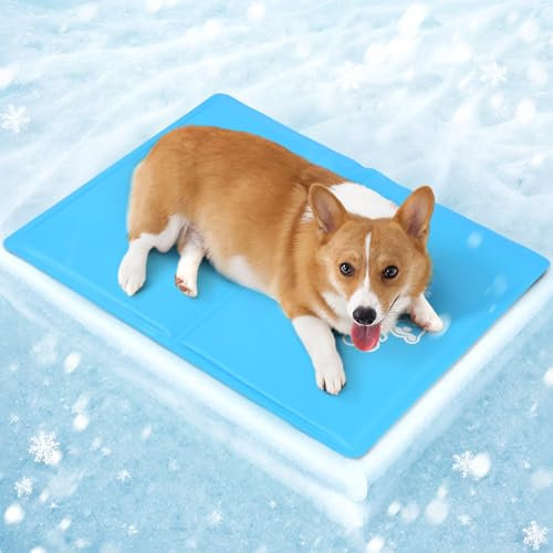 Mora Pets Kühlmatte Hund Kühldecke Hunde Katzen mit Ungiftiges Gel Hundekühlmatte Selbstkühlend Kratzfest Kühlkissen Kühlende Hundematte für Klein Haustiere Sommer- Blau M 65 x 50 cm