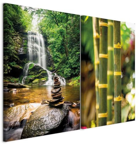 murando - Wandbilder XXL Set Bambus Zen 120x90cm 2 Teilig je 60x90cm Collage 2er Leinwandbild Groß Wanddeko Wohnzimmer Wanddekoration - Badezimmer Wandkunst Natur Spa Entspannung p-B-10014-b-a
