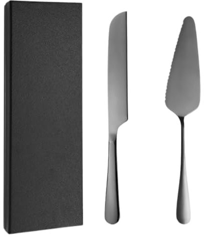 KEQAR Set Utensili per Torta in Acciaio Inox - Coltello e Paletta per Dolci per Matrimonio, Compleanno, Feste, Anniversari (23 cm) (Nero)