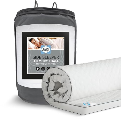 Sealy Side Sleeper Memory Foam Mattress Topper - Ergonomic Design Keep Spine and Body Aligned - 5cm Super Supportive Top for Sink-In Comfort, Elasticated Straps and Removable Quilted Cover, Double