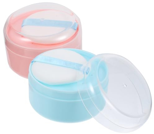Veemoon 2stücke Puderquaste und Behälter Leer für Babypuder oder Körperpuder mit Quaste Kompakt und Tragbar Einfach zu Öffnen Verschließen