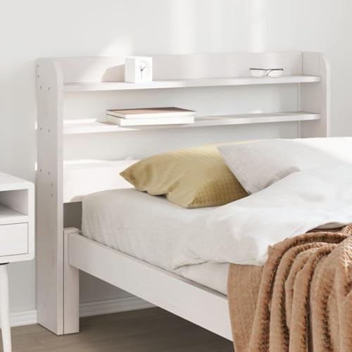 Qnhdfrt Kopfteil Weiß 110x82 cm aus massiver Kiefer mit 3 Ablagen, platzsparendes Bett Kopfteil 100 cm für modernes Schlafzimmer