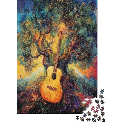 Guitare Acoustique,Puzzles pour Adultes 70x50cm/1000pcs,Jeux De Défi Magnifique chêne torsadé