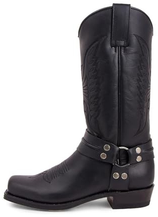 YXADGML Stivali Uomo Cowboy Stivali da equitazione vintage da uomo con rivetti, stivali da cowboy western con tacco alto ricamati, stivali da uomo(Black,8.5)