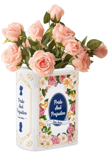 TWINKLEMON Dekorative Vase in Buchform, Vintage-Rosen-Keramik-Buchvasen für Blumen, kreative ästhetische Buch-förmige Blumenvase für Bücherregal, Heimbüro, Tisch, Wohnzimmer, Schlafzimmer, Zubehör