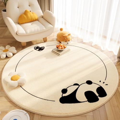 JynxtoyZeal Cartoon Panda Teppich Runder Rutschfester Teppich Weicher Kuscheliger Teppiche Bedruckter Kunstwoll Teppiche für Wohnzimmer, Schlafzimmer, Kinderzimmer, Arbeitszimmer und Mehr