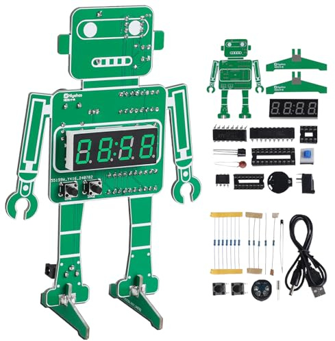 ElektoLoter Roboter Digitale Uhr Lötbausatz, 4-Digit DIY Wecker für Schüler | mit Uhrzeit-, Temperatur-, Jahres-, Datums- und Wochentagsanzeige, Elektronik Lötset Bausatz, Löt Lernen für Zuhause, Schule