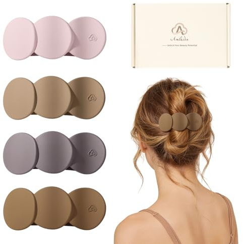Amlaidu Haarklammern für Frauen, 4er-Pack Flache Krokodilklemmen für dicke & dünne Haare, Styling-Seitenklammern für Auto, Yoga & Alltag - Pink, Blaugrau, Braun, Khaki