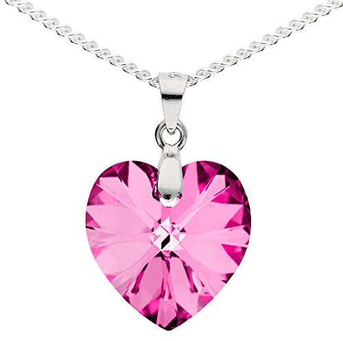 Löb 925 Silber Halskette Herz Anhänger Kristall Rosa Kette Herzkette Stein, Herzanhänger Herzform Herzen Herzchen Glitzer Tracht Trachtenschmuck