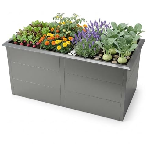 Metzler Hochbeet für den Garten – Stahl in Grau (RAL 9007) | Mit integriertem Schneckenschutz | Witterungsbeständiges Metall-Gartenbeet, Pflanzenbeet, Gemüse- & Blumenhochbeet | 206 x 106 x 77 cm