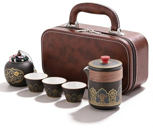 Servizio da tè in porcellana, portatile, servizio da tè giapponese, set da teiera giapponese, teiera con set di tazze, per amanti del tè, donne, viaggi a casa