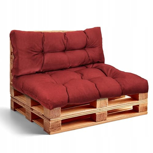 Wool & Home Palettenkissen Set für Gartenmöbel 120x80 + 120x40 cm 2-Teilig (für 1 Palette) - Sitzkissen Outdoor für Europaletten, Gartenkissen Set, Palettenmöbel Bordeaux