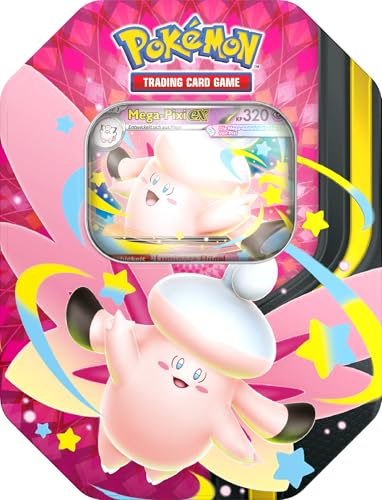 Pokémon Tin Box Mega Pixi ex #129 – Deutsch – Pokémon TCG Box mit 4 Boostern & Promokarte