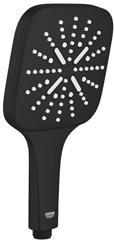 GROHE Rainshower SmartActive 130 Cube, Duschkopf wassersparend, 9l pro Min (Handbrause mit 3 Strahlarten, Antikalk-System, Universalanschluss für Standard-Duschschläuche), mattschwarz, 265822430