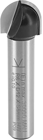 ENT 12286 Hohlkehlfräser HW, Schaft (S) 8 mm, Radius (R) 6 mm, Durchmesser (D) 12 mm, NL 9,5 mm, SL 32 mm, Holzbearbeitung, Oberfräse