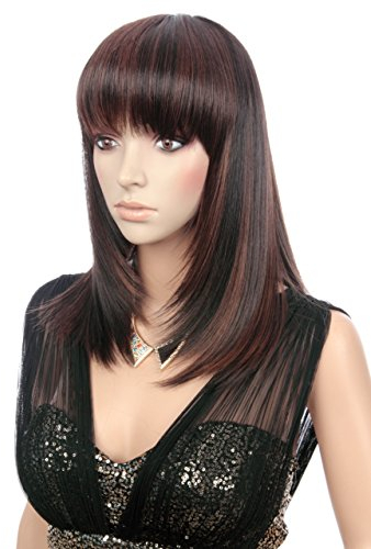Prettyland Damen Braun gesträhnt Mittellange Glatte Natürlich hitzefeste Alltag BOB Perücke Brown Wig C721