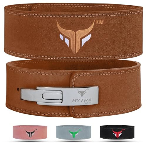 Mytra Fusion gewichthebergürtel 100% Echtes Leder Weightlifting Belt weiße Schnalle, Lifting Belt for Fitnessstudio, Fitness, Training, gewichthebergürtel Herren & Damen Gym Belt (Braun, XL)