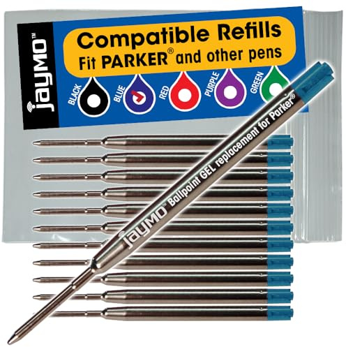 Jaymo Replacement for Parker 30526PP - Measures 3.875 in / 98 mm Long - G2 Gel Ballpoint Pen Refill - 12 Blue