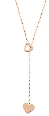 Happiness Boutique Damen Y Kette mit Herz Anhängern in Rosegold | Zarte Kette mit 2 Anhängern Edelstahlschmuck