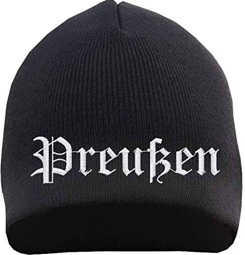 HB_Druck Preußen Beanie Mütze - Altdeutsch - Bestickt - Strickmütze Wintermütze Einheitsgröße Schwarz