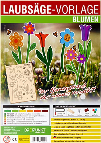 Laubsägevorlage Blumen: Laubsägevorlage für sechs Blumen aus hochwertigem 3mm Pappelsperrholz