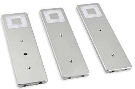 Lámpara LED para parte inferior de muebles de cocina, 2 W x 3, 400 lm, 4000 K, ahorro de energía, carcasa de plata, lámpara de cocina, lámpara de armario, foco empotrable con interruptor, juego de 3