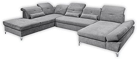 Stella Trading MELFI Wohnlandschaft in U-Form, Stoffbezug Schlamm - Ausziehbares Sofa mit Schlaffunktion & Bettkasten - 350 x 73 (96) x 245 cm (B/H/T)