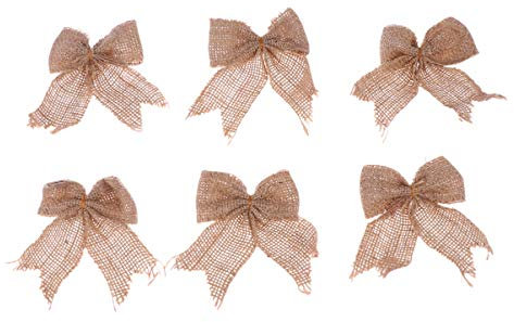 Toyvian 6PCS Burlap Bowknot Set DIY Jute Bows Vintage Hessian Bow Tie Christmas Tree Ornaments Decoration Weddings Christmas Festival Holiday Supplies