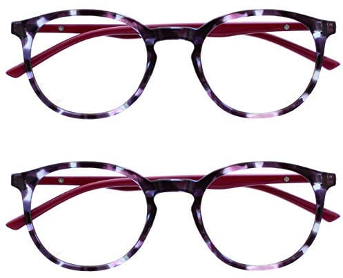 OPULIZE Met Fernbrille 2er Pack Kurzsichtigkeit Schlank Runder Rahmen Federscharniere Kratzfest Lila Schildpatt Solide Bügel Herren Damen MM60-5 -2.00