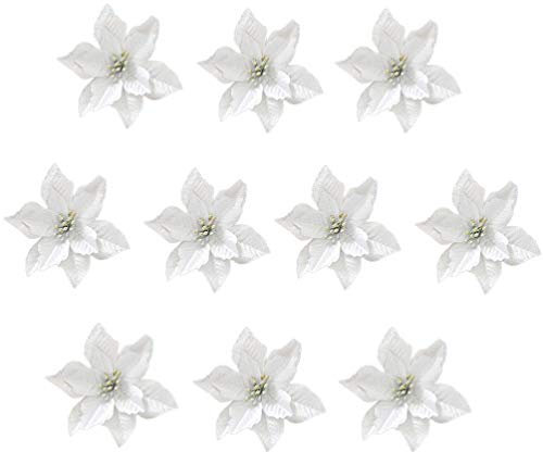 Toyvian 24pcs Poinsettia Artificial Flowers Christmas Tree Ornaments for Christmas Decorations Silver
