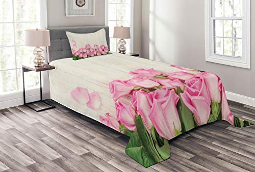 ABAKUHAUS Bois Rustique Couvre-Lit, Bouquet Rose Blooming, Couleurs claires ne se décolorent Pas, 170 x 220 cm, Rose Beige Vert