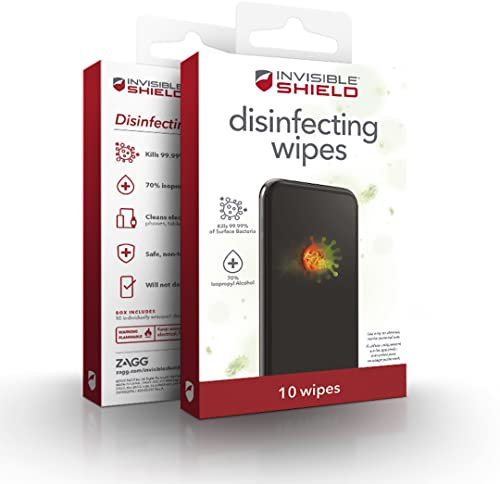 InvisibleShield Antimicrobial Disinfecting Wipes - 70% Isopropyl Alcohol Wipes for Electronic Devices - Individually wrapped 10 Pack