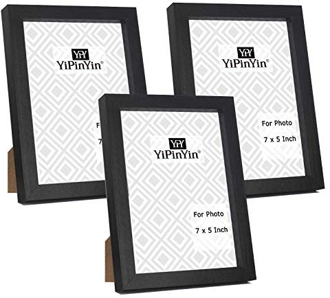7 x 5 Inch Photo Frames Set Of 3,Black Boxed Garllery Picture Frames 5 x 7inch 3 Pack With Perspex Window for Tabletop or Wallmounted