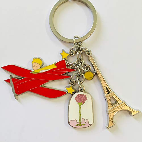 KIUB Porte Clef Paris Tour Eiffel en métal avec Le Petit Prince, Son Avion et sa Rose - Hauteur Tour Eiffel et Longueur Avion 5 CM - Hauteur qualité