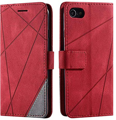 SONWO Case for iPhone SE 2020 / iPhone 7 / iPhone 8 Case, Premium Leather Flip Wallet Case Magnetic Closure Card Slots Kickstand Phone Case for iPhone SE 2020 / iPhone 7 / iPhone 8, Red
