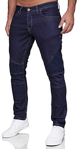 Tazzio Jeans Herren Slim Fit Biker Destroyed Look Stretch Jeanshose Hose Denim 16517 (33W/34L, Dunkelblau)