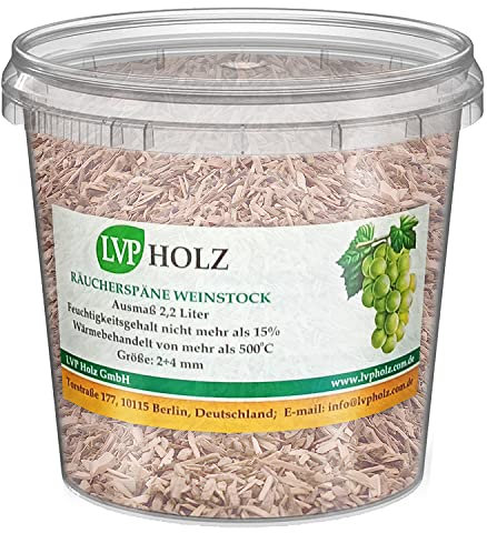 LVP Holzum Räuchern und Grillen, Räucherholz, Smoke im Eimer (Weinstock, 2.2 Liter)