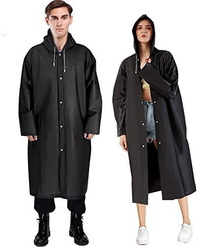 Thinkcase Regenponcho 2 Stück Regencape Herren Damen Wiederverwendbar Regenmantel Wasserdicht mit Kaputze Tragbarer Regenbekleidung Regenjacke Regenschutz für Wandern Camping Radfahren Reisen Schwarz