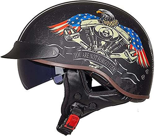 XRDSHY Halbhelm Motorradhelm Herren Damen Retro ECE Zertifizierung Motorrad Halbschale Mofa Helm Jethelm Halbschalenhelm Jet Helmet Motorcycl Chopper Scooter Helm Sturzhelm Mit Visier,A-(M/57-58CM)