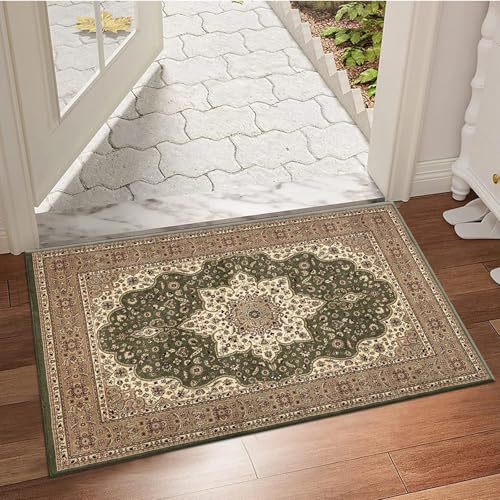 cozily® Door Mat, Washable Kitchen Mats Traditional Non Shed Vintage Door Matt Indoor, Front Door Entrance Carpet Runner Small Floor Mat - 60 X 110 Cm - Rome Green