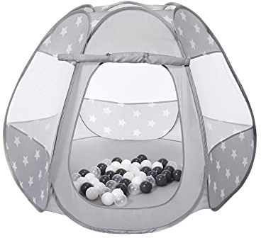 Knorrtoys 55341 Bällebad-Bellox White Stars inkl. 50 Bälle Grey, Creme, transparent, grau