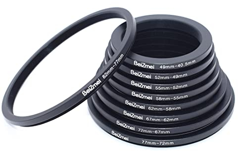 9 Set Filterring, Step-Down-Ring, kompatibel mit allen für Nikon/für Canon/für Sony Kameraobjektiv auf UV ND CPL Filter (82-77/77-72/72-67/67-62/62-58/58-55/55-52/52-49/49-40,5) aus CNC