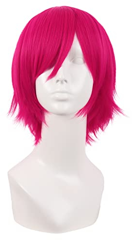 MapofBeauty 12 Zoll/30 cm Side Pony Kurze Gerade Faser Cosplay Perücke (Heiß Rosa)