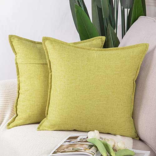 Madizz 2er Set Polyester- Leinen Kissenbezügen Weiche dekorative Kissenbezüge für Sofa Schlafzimmer Kissenhülle Gelbgrün 40x40 cm Quadrat