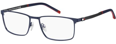 Tommy Hilfiger Brille mit Sehstärke für Herren optional mit Sonnenbrillentönung oder Blaulichtfilter, Rechteckig, gefertigt aus Kunststoff (inklusive Brillenetui)