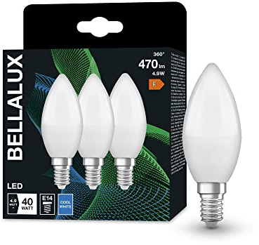 BELLALUX LED Lampe für E14-Sockel, matte Optik ,Kaltweiß (4000K), 470 Lumen, Ersatz für herkömmliche 40W-Leuchtmittel, nicht dimmbar, 3-er Pack