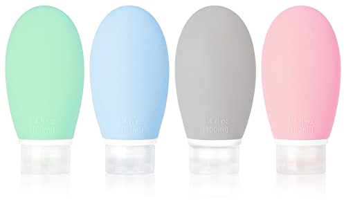 talifoca Silikon Reiseflaschen 100 ml, 4 Stück Kunststoff-Kosmetik-Flaschen Reise Squeeze-Flaschen Reise-Container auslaufsicher für Shampoo Creme Conditioner