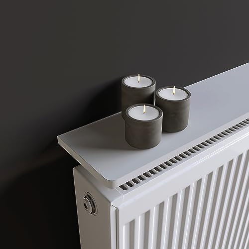 RBUK No Drilling Radiator Cover Shelf - Rounded Front Edges, Painted MDF Radiator Shelves for Living Room, Kitchen, Bathroom, Bedroom Storage - Brackets Fixings Included (Gloss White, 600mm)