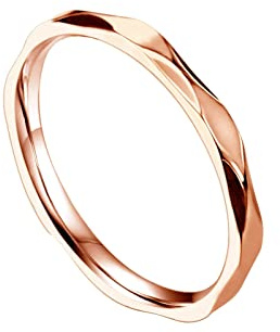 Beydodo Stainless Steel Rings Engravable, Personalized Rings Unisex Wedding Size J 1/2 Rose Gold Multi-Faceted Ring 2mm